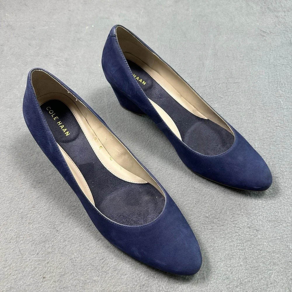 Cole Haan Go-To Wedge Pump Marine Blue Nubuck Suede Heels Women's 8.5 B W16099